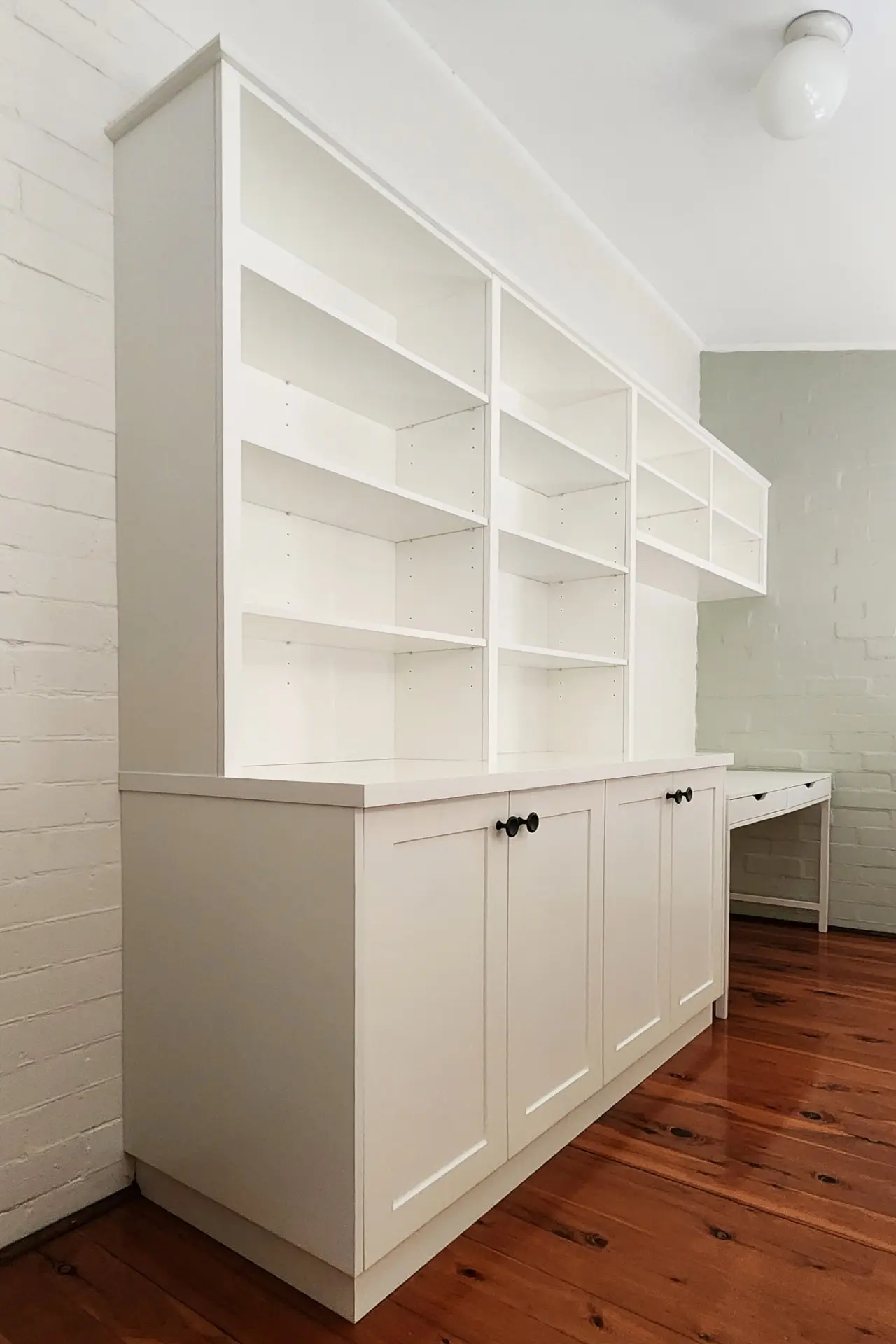 A custom made home office and bookcase for a customer in Mosman built-in a shaker-style.